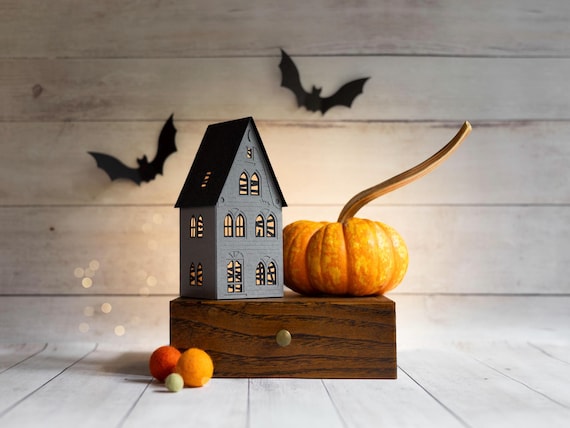 Halloween Haunted House Luminary: handmade of artisan papers, folds perfectly flat to store