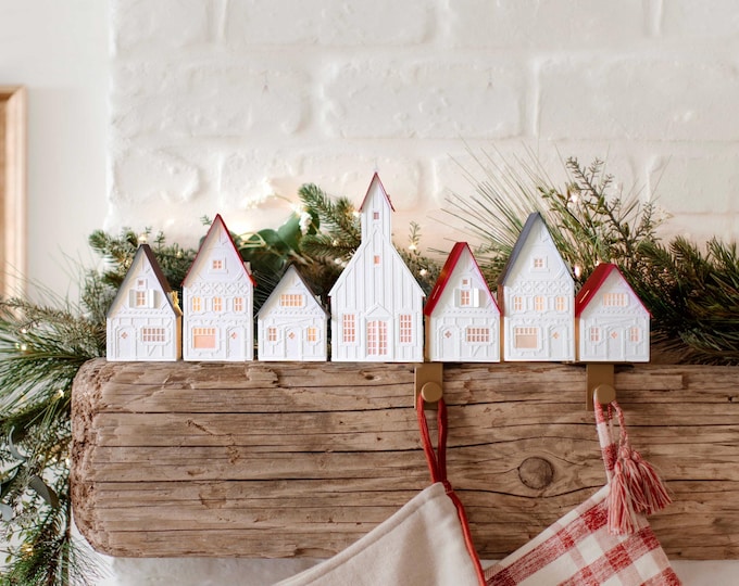 Seen in Better Homes & Gardens Magazine -  handcrafted Christmas village paper luminaries, folds perfectly flat to store