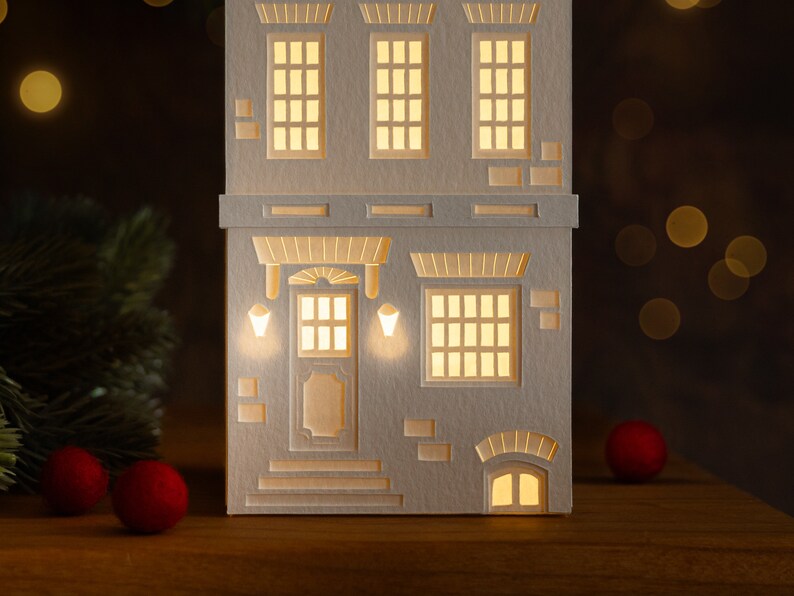 Brownstone Paper Luminary handmade holiday decor, folds flat to store, perfect for gifting image 5