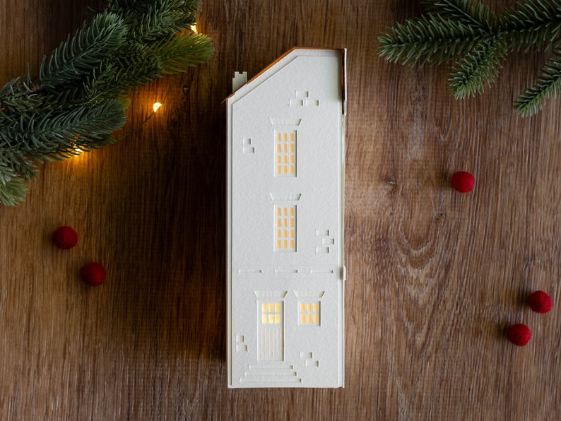 Brownstone Paper Luminary handmade holiday decor, folds flat to store, perfect for gifting image 4
