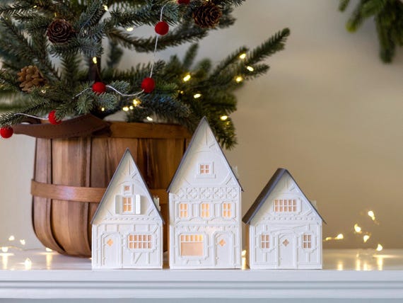 Handcrafted Christmas Village - created from beautifully textured papers for the eco-concious home