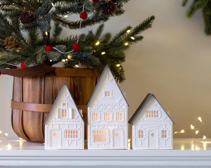 Handcrafted Christmas Village Paper Luminary Set: folds perfectly flat to store