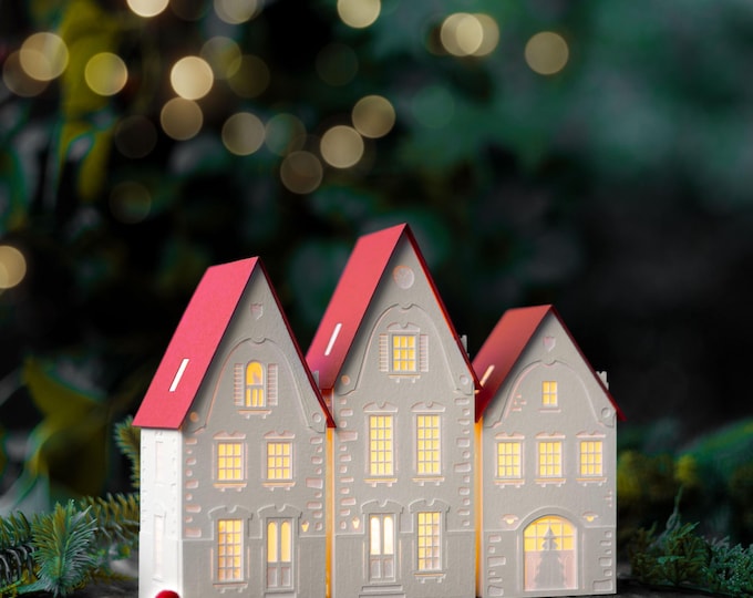 Christmas Village Luminary Set: Handmade of Artisan Papers, Folds Perfectly Flat to Store - A New Collection, Exclusively on Etsy