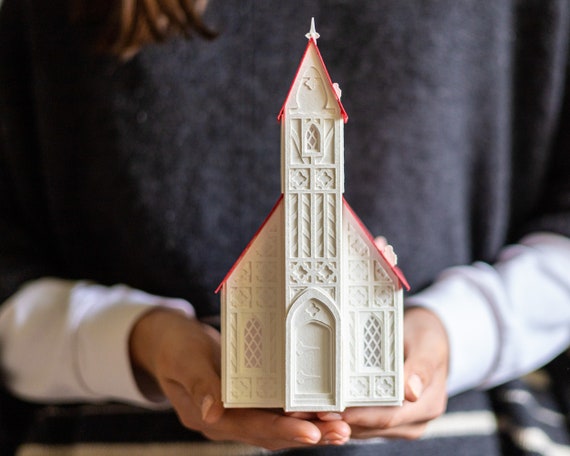 Christmas Village Luminary Church - handmade from layers of classic watercolor paper, folds to store