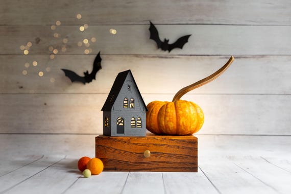 Haunted House Luminary: handmade of artisan paper, folds perfectly flat to store