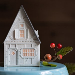 Christmas village luminary house, handmade of beautifully textured French watercolor paper & folds perfectly flat to store