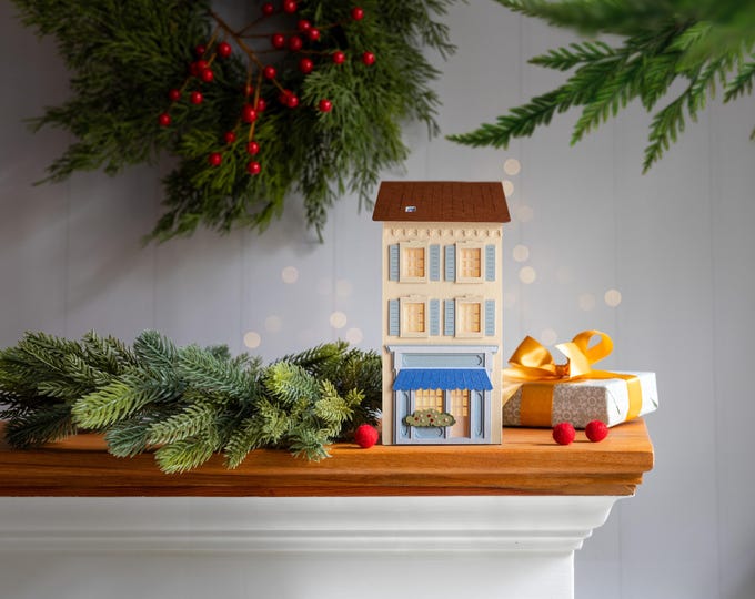 La Pâtisserie du Nord Christmas Village House: handmade of artisan papers, folds perfectly flat to store (the pastry shop)