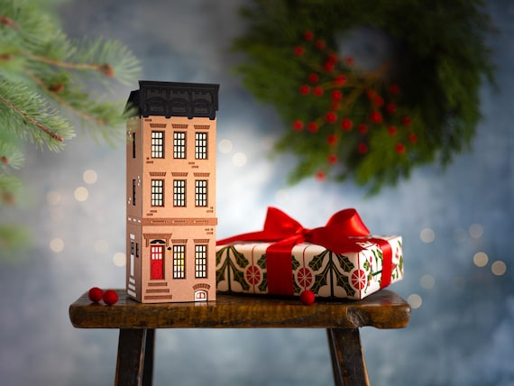 Brownstone Luminary for Christmas (or all year round) - made by hand using artisan papers