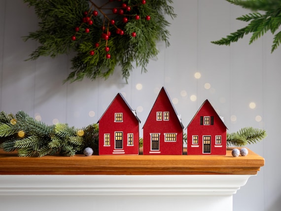 Scandinavian Christmas Village - hygge mantel set handcrafted from sustainable papers. Folds perfectly flat to store.