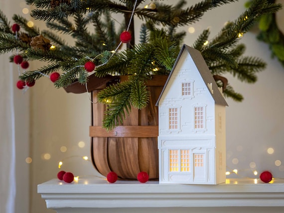 Sugarplum Shop Christmas Village House - handmade of fine watercolor paper. Stores perfectly flat - easy!