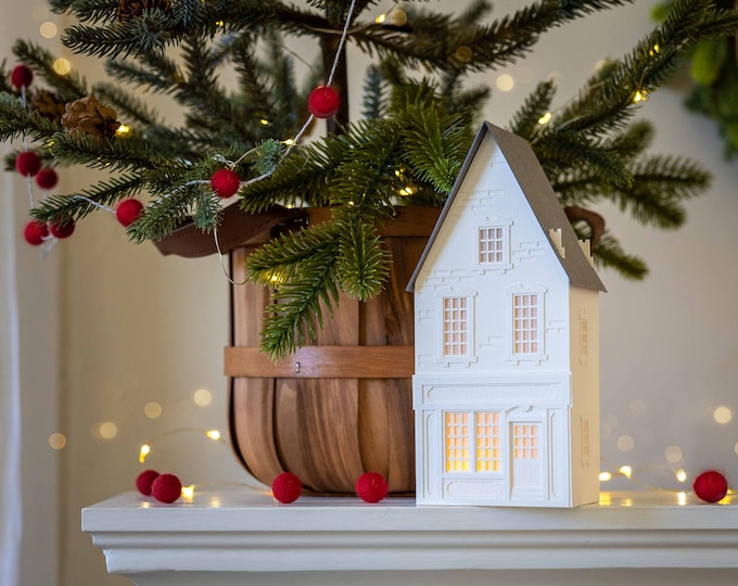 Sugarplum Shoppe Christmas Village House: handmade of fine watercolor paper, folds perfectly flat to store