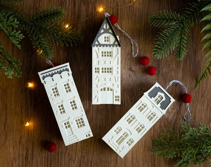 Christmas Ornament Trio - New York, Paris & London handmade paper holiday decorations