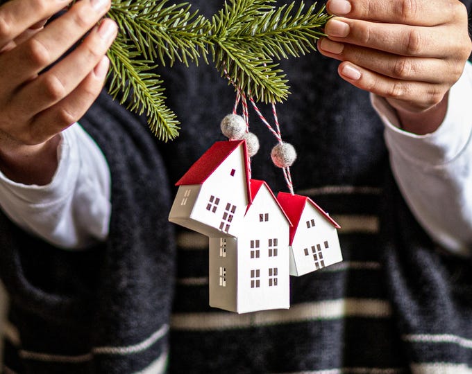 Seen in Better Homes & Gardens Magazine and Etsy Holiday TV ads 2022-2024, 6 Nordic ornaments, handmade of artisan papers