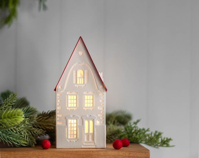 Christmas Village House: Hearthstone Lodge - handmade of artisan papers (folds flat)