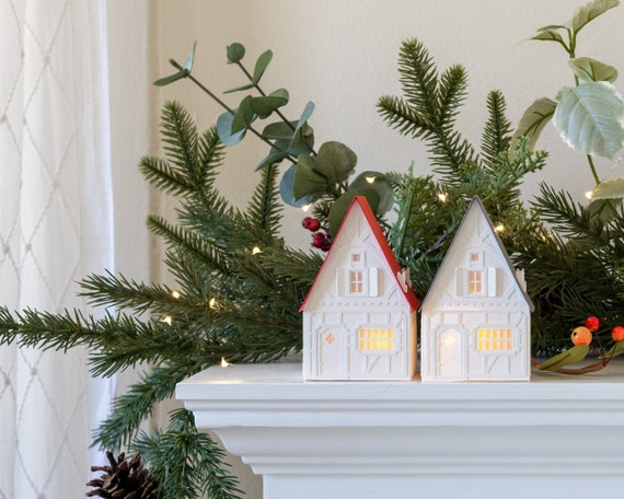Christmas Village House - heirloom luminary handmade of beautifully textured watercolor paper. Folds flat to store.