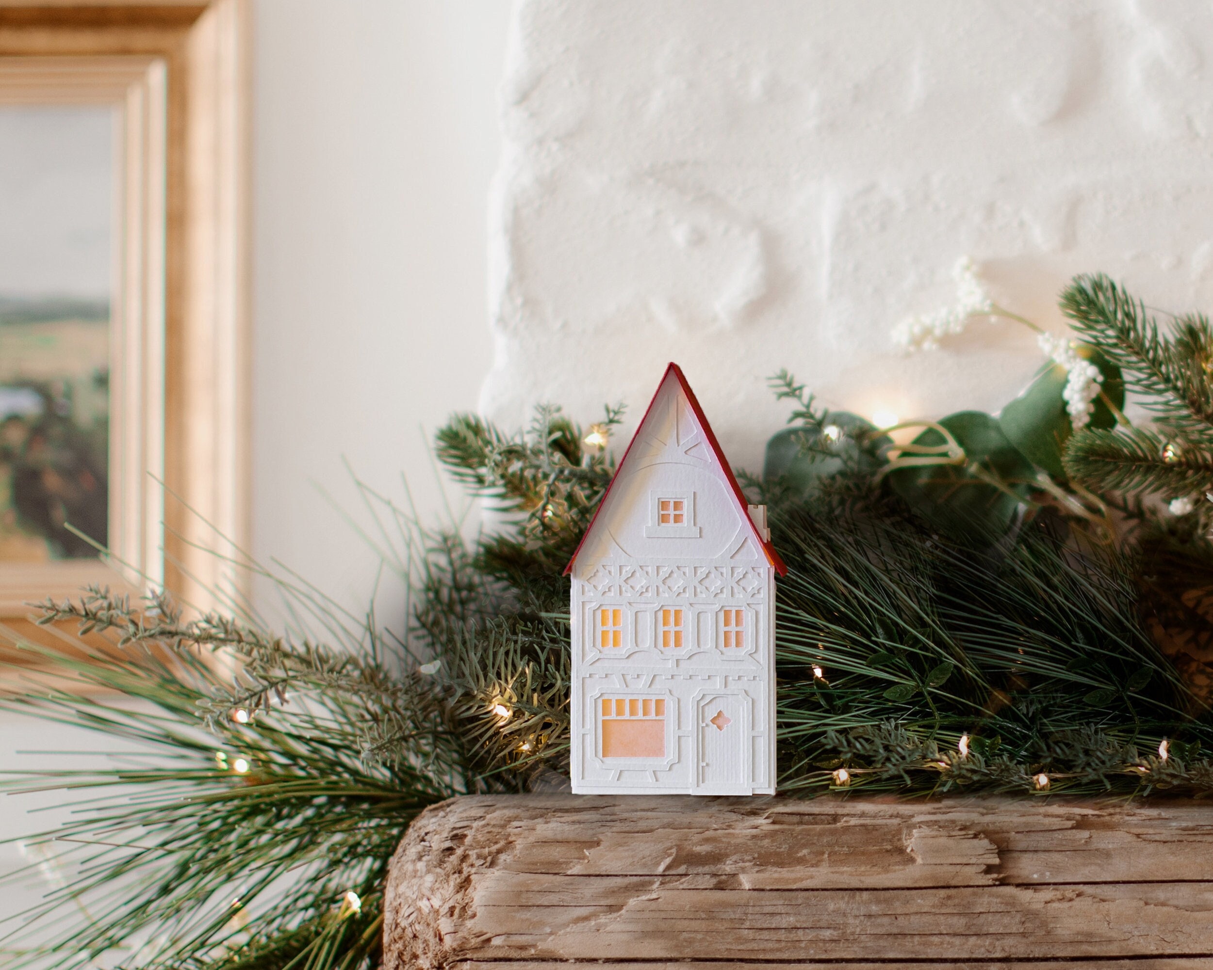 Tea light paper house handmade Christmas village house for the