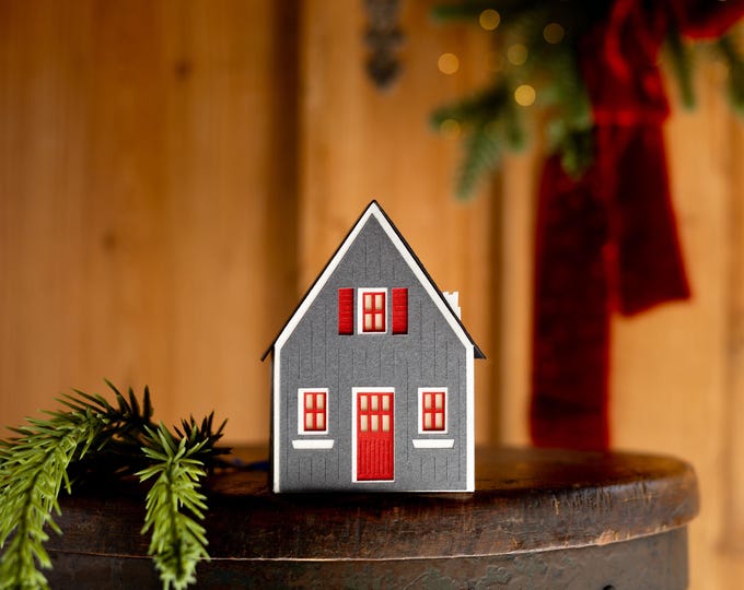 Scandinavian Cottage Paper Luminary: Christmas decor of artisan papers, folds perfectly flat to store