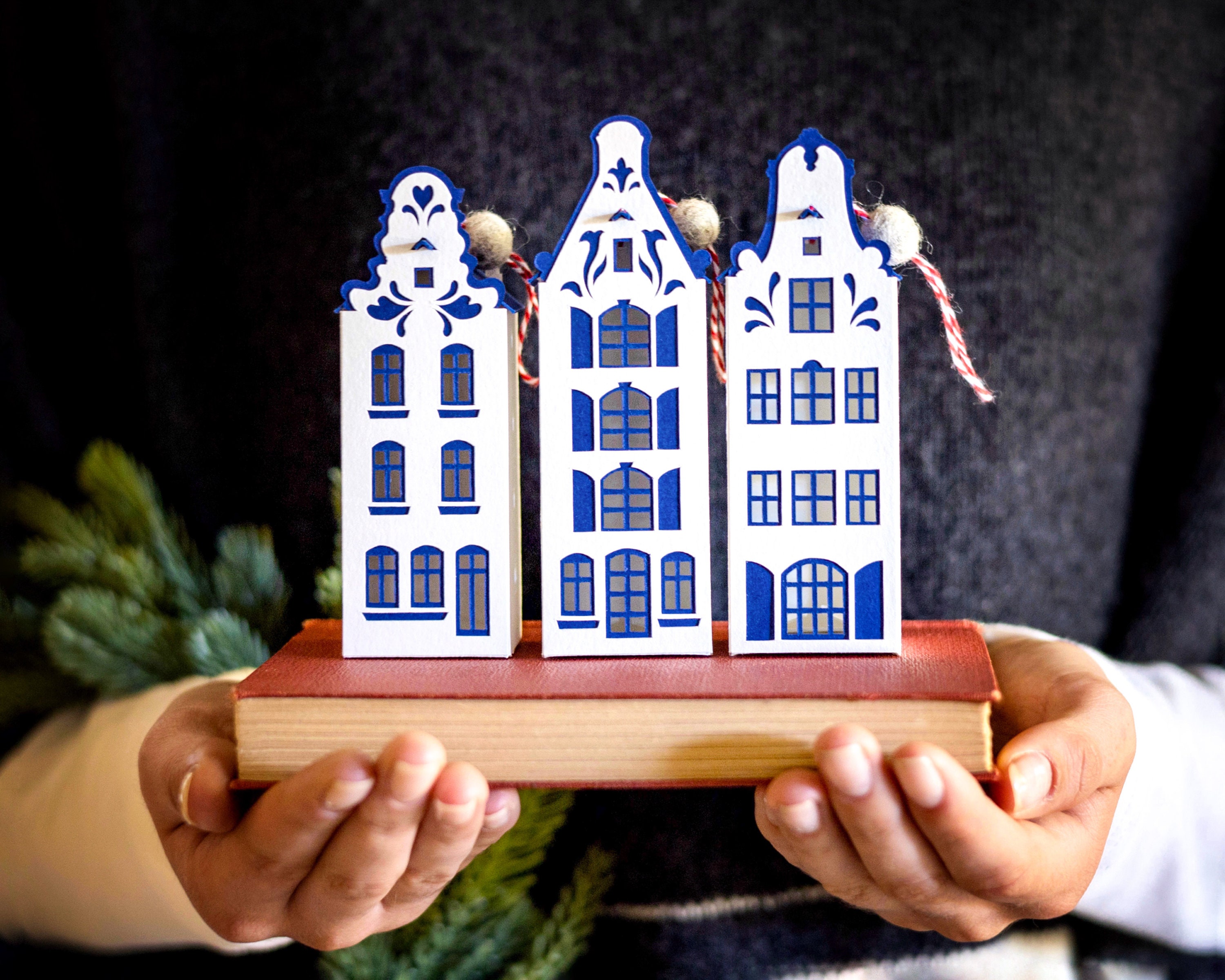 Set Of 3 Dutch Christmas Tree Ornaments Delft Canal Houses Handcrafted From French Watercolor Set Of 3 Dutch Christmas Tree Ornaments Delft Canal Houses Handcrafted From French Watercolor