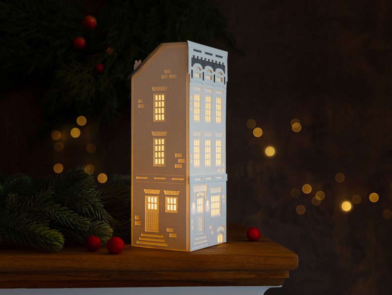 Brownstone Paper Luminary handmade holiday decor, folds flat to store, perfect for gifting image 8