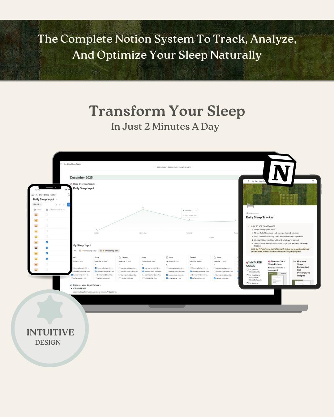 Sleep Tracker Notion Template | Daily Sleep Journal & Pattern Discovery ...