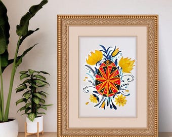 Ukrainian  Pysanka  Easter Card | Watercolor Egg Greeting Card | Hand-painted Folklore Art | Folk Art PNG