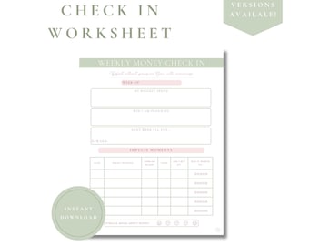 Weekly Money Check In Worksheet | ADHD Finance Planner Printable & Digital PDF | Budget Reflection Tracker