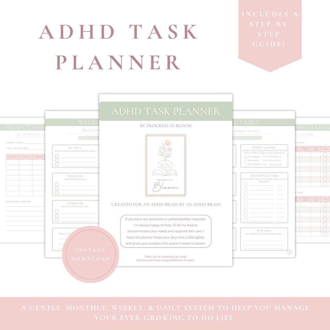 ADHD Task Planner Printable | Complete Monthly, Daily & Weekly Planning ...