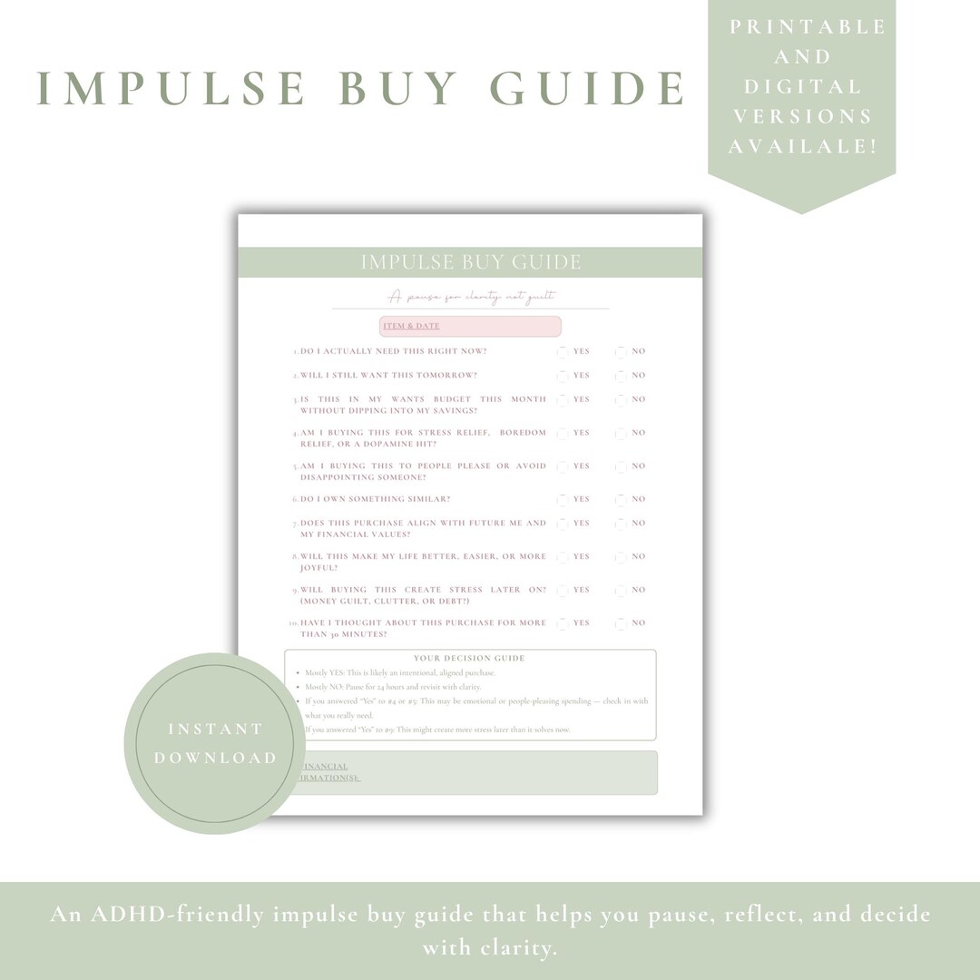 ADHD Impulse Buy Guide Printable | Stop Impulse Spending Worksheet ...