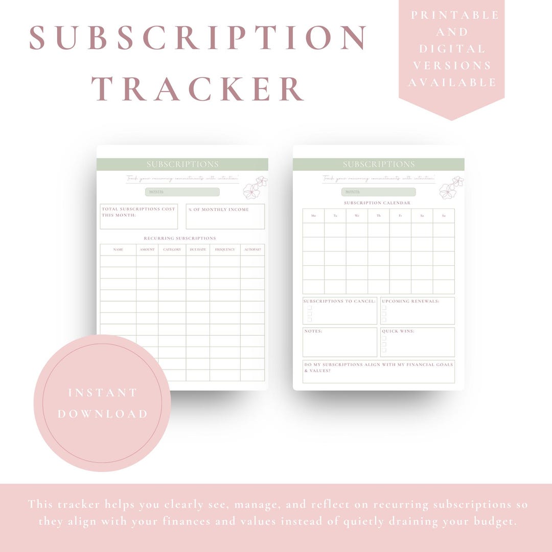Subscription Tracker Printable | ADHD Subscription Planner | Monthly ...