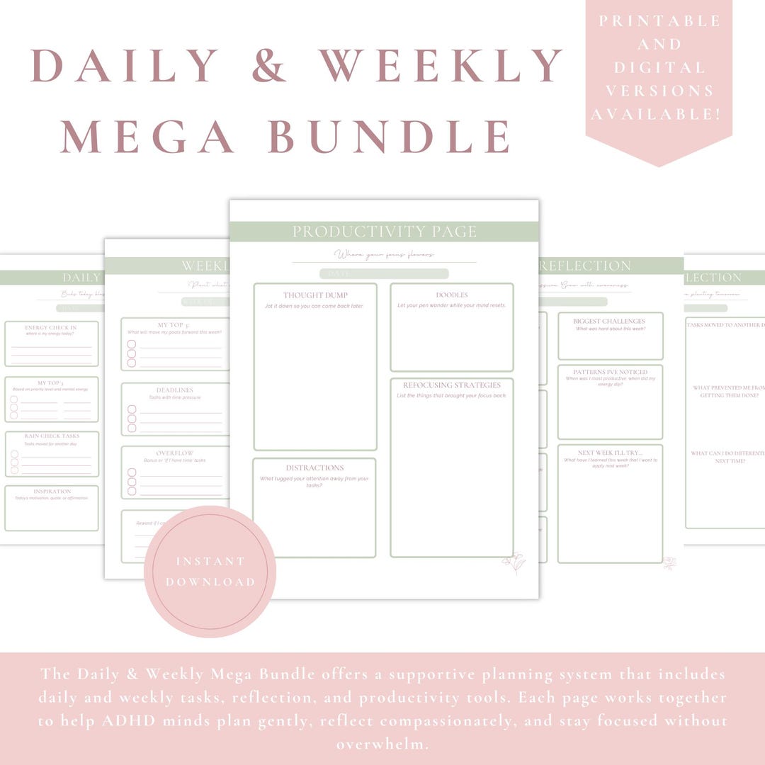 ADHD Daily & Weekly Planner Bundle | Productivity, Planning and ...