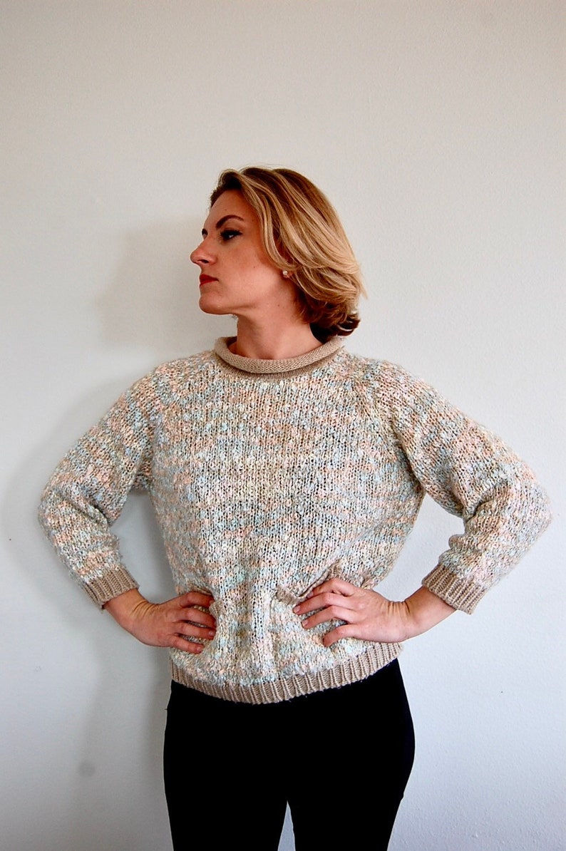 Size Small Baby Pink Baby Blue Sweater with Pockets Sweater Vintage 80s Pastel Sweater