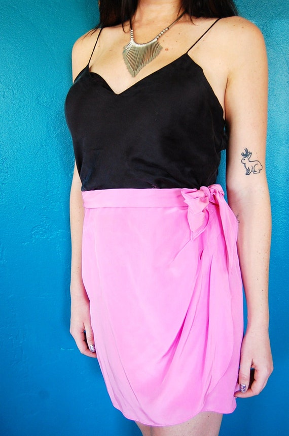 Vintage 90s Pink Tulip Wrap Skirt - Bubblegum pin… - image 3