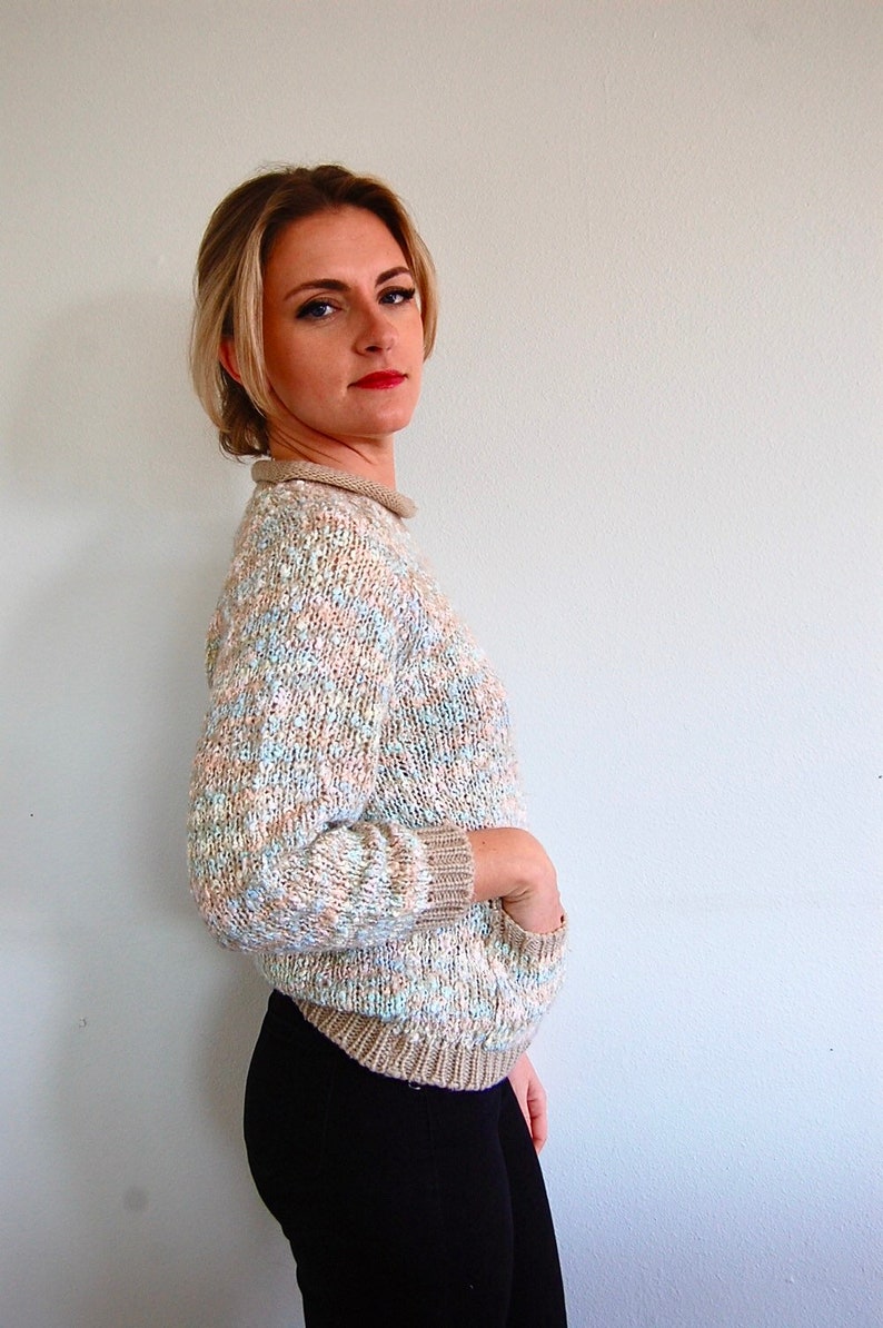Size Small Baby Pink Baby Blue Sweater with Pockets Sweater Vintage 80s Pastel Sweater