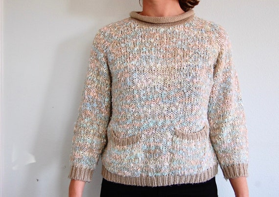 Size Small Baby Pink Baby Blue Sweater with Pockets Sweater Vintage 80s Pastel Sweater