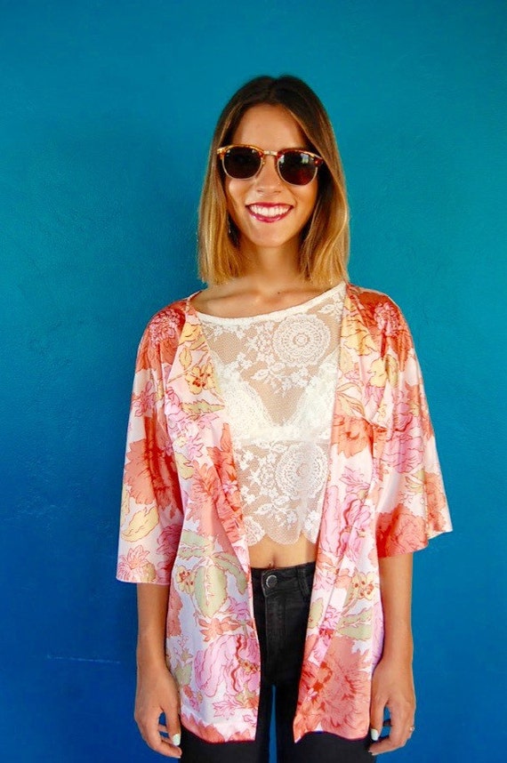 Vintage 70s Kimono Robe - Light Weight - Pastel T… - image 3