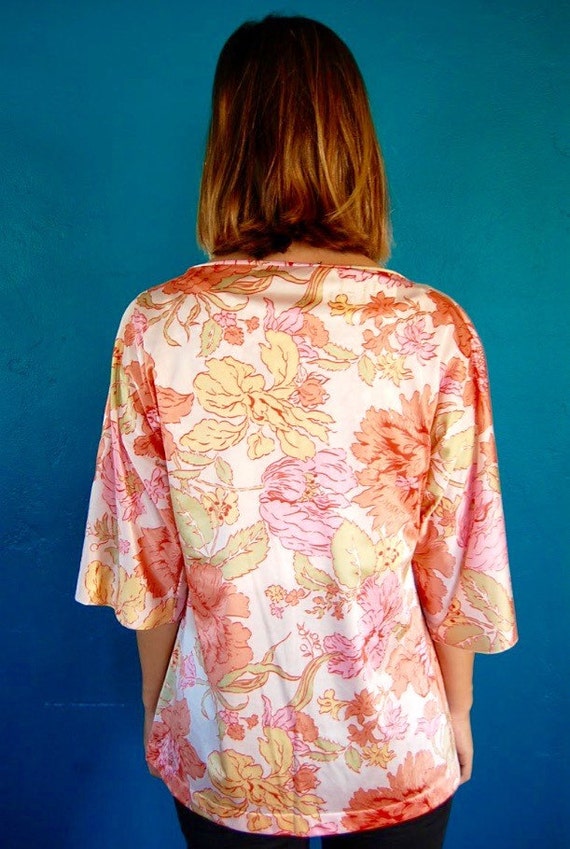 Vintage 70s Kimono Robe - Light Weight - Pastel T… - image 5