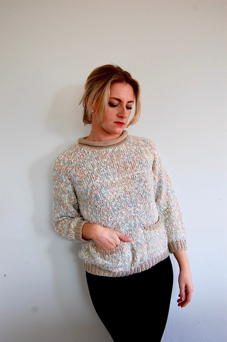 Size Small Baby Pink Baby Blue Sweater with Pockets Sweater Vintage 80s Pastel Sweater