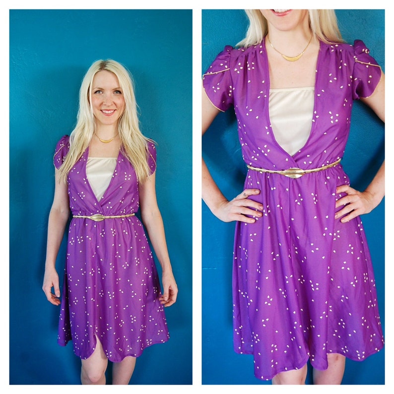 Vintage 70s Purple Disco Sun Dress Cream Confetti Print Midi - Etsy