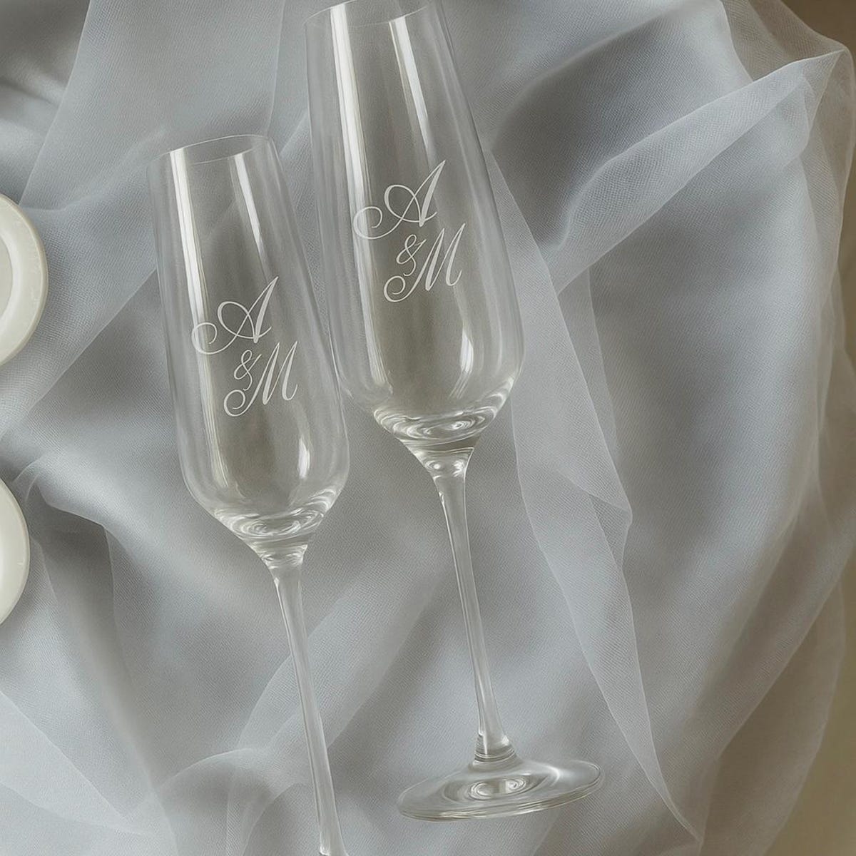 Custom Engraved Champagne Glass | Personalized Initial Monogram Flutes