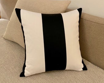 Custom Pillowcase - Gaston Stripe Throw Pillow Cover in Black and White - Cotton Linen Blend - Ralph Lauren Home Upholstery Fabric