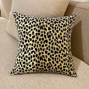Custom Pillowcase - Reclaimed Vintage Ultrasuede Cheetah Print Throw Pillow Cover - Animal Print Upholstery Fabric - Backed w/ Black Linen