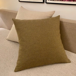 Custom Pillowcase - Wooly Houndstooth Check Throw Pillow Cover in Tan, Olive, & Chestnut - Vintage Ralph Lauren Home Upholstery Fabric