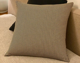 Custom Pillowcase - Vintage Houndstooth Check Throw Pillow Cover in Black and Cream - 100% Woven Cotton Upholstery Fabric