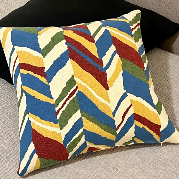 Knoll Textiles Color Collage Fabric Throw Pillow Cover in Trapeze - Multicolor Biased Patched Stripes - 20x20 - Heavy Tapestry Woven Fabric