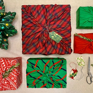 Furoshiki Cloth (REDS) - 23 Reclaimed / Vintage Fabrics - Japanese Wrapping Cloth - Sustainable Vintage Fabric Gift Wrap
