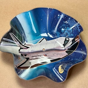 SPACE SHUTTLE Columbia Vinyl Record Bowl - &quot;A True Space Adventure&quot; - NASA - Vintage 80s Picture Disc - Freeform Kids Catchall