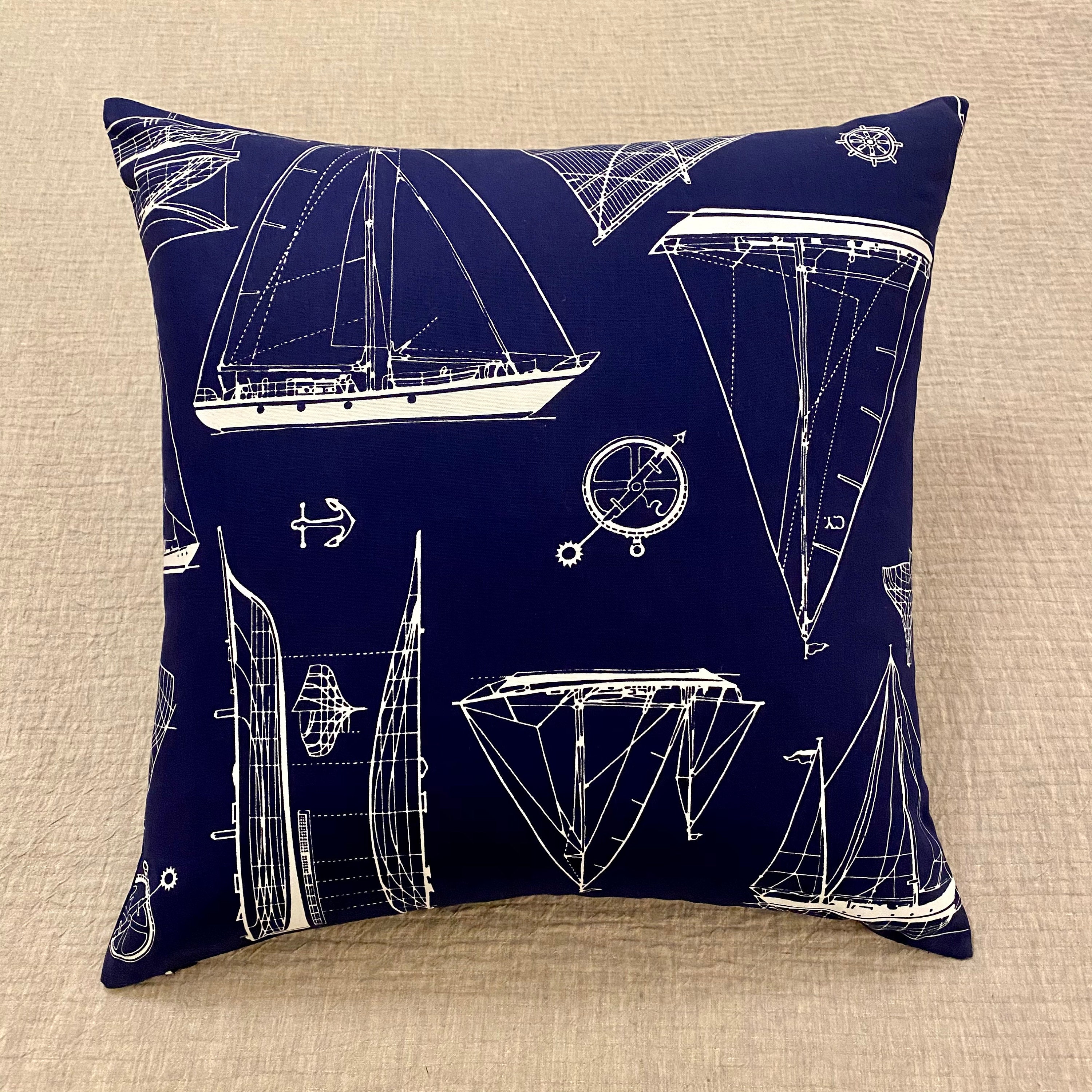 22x22 Nautical Pillow Cover Vintage Print Cotton White on Etsy