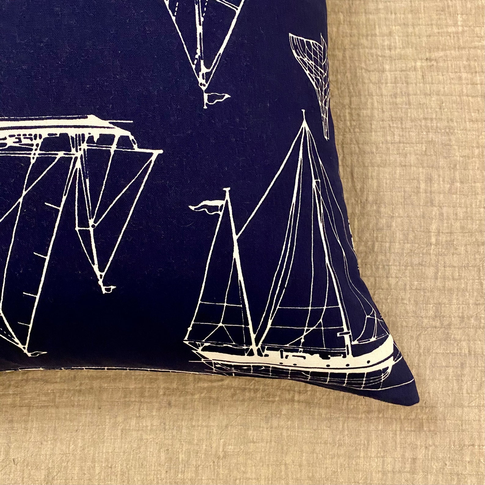 22x22 Nautical Pillow Cover Vintage Print Cotton White on Etsy