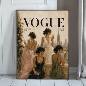 Vogue Inspired Fashion Wall Art Print, Champagne Party Poster, Elegant Women Illustration, Chic Editorial Decor, Digital Download