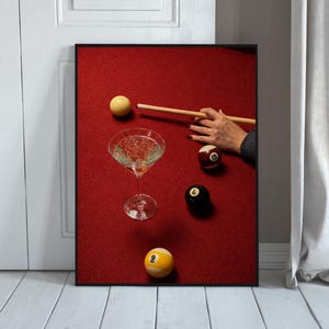 Vintage Dive Bar Martini Pool Wandkunst, Retro Billard Cocktail Poster, Lucky 8 Ball Print, Filmische Bar Dekoration, digitaler Download